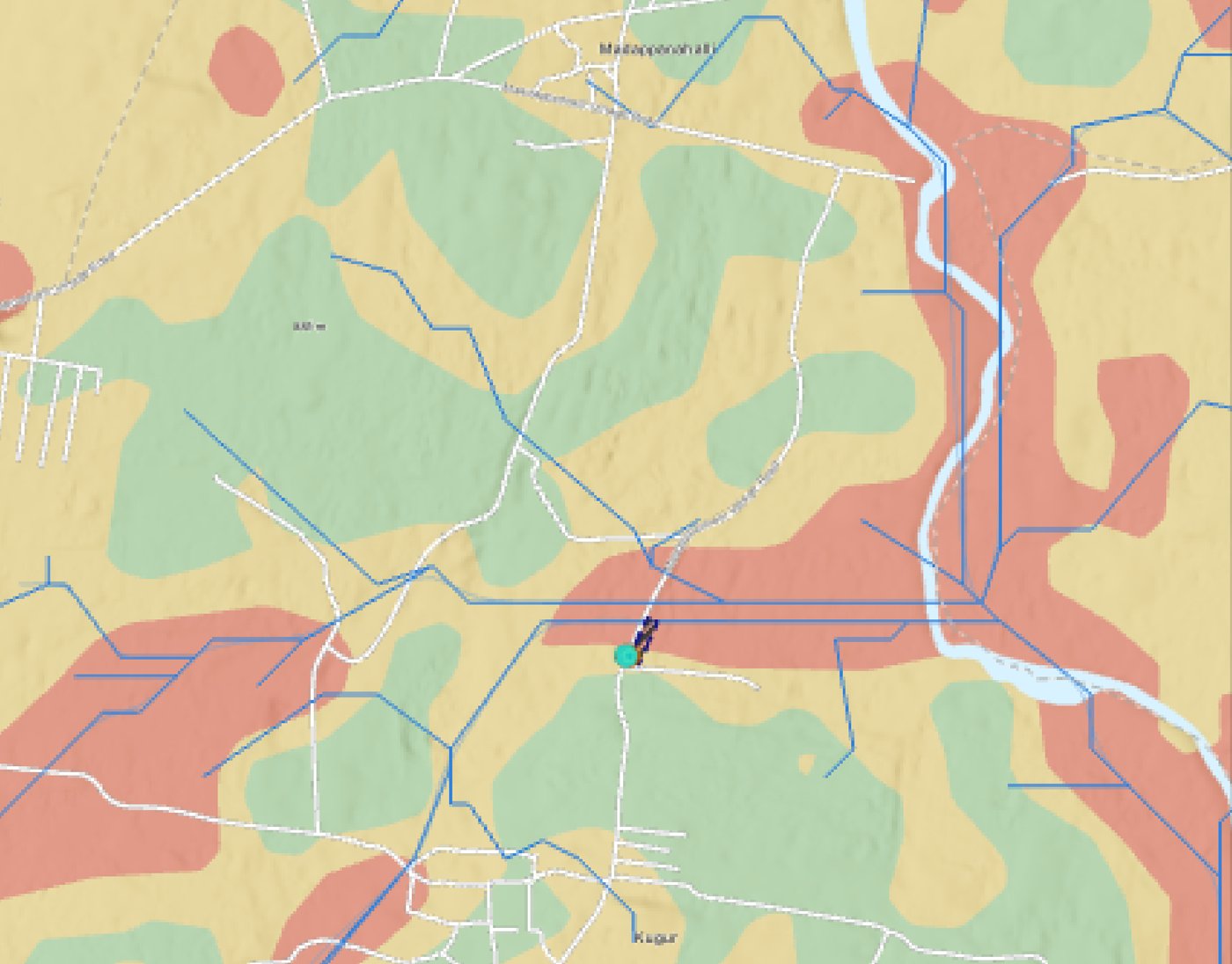 Flood risk map around a proposed warehouse site near Bangalore