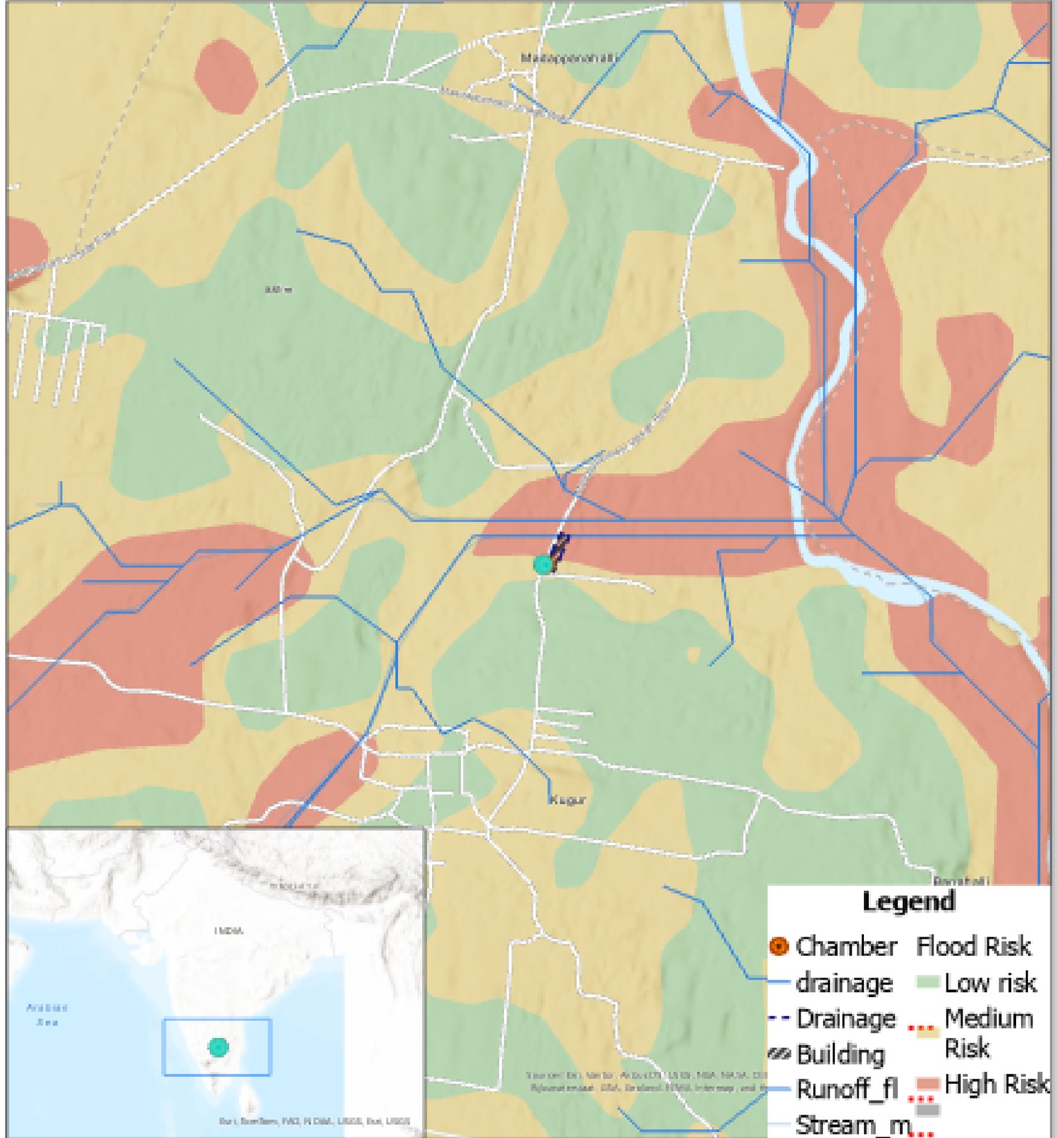 Regional flood risk classification showing low, medium and high risk zones around the site